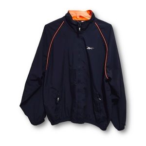 Reebok VTG 90s Nylon Navy Blue w/Orange Trim & Mesh Lining Windbreaker Jacket EC